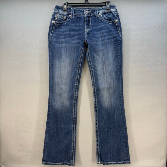 Miss Me Jeans Women's 29x34 (8) Blue Relaxed Boot Cut Crosses Western Bling - Picture 2 of 15